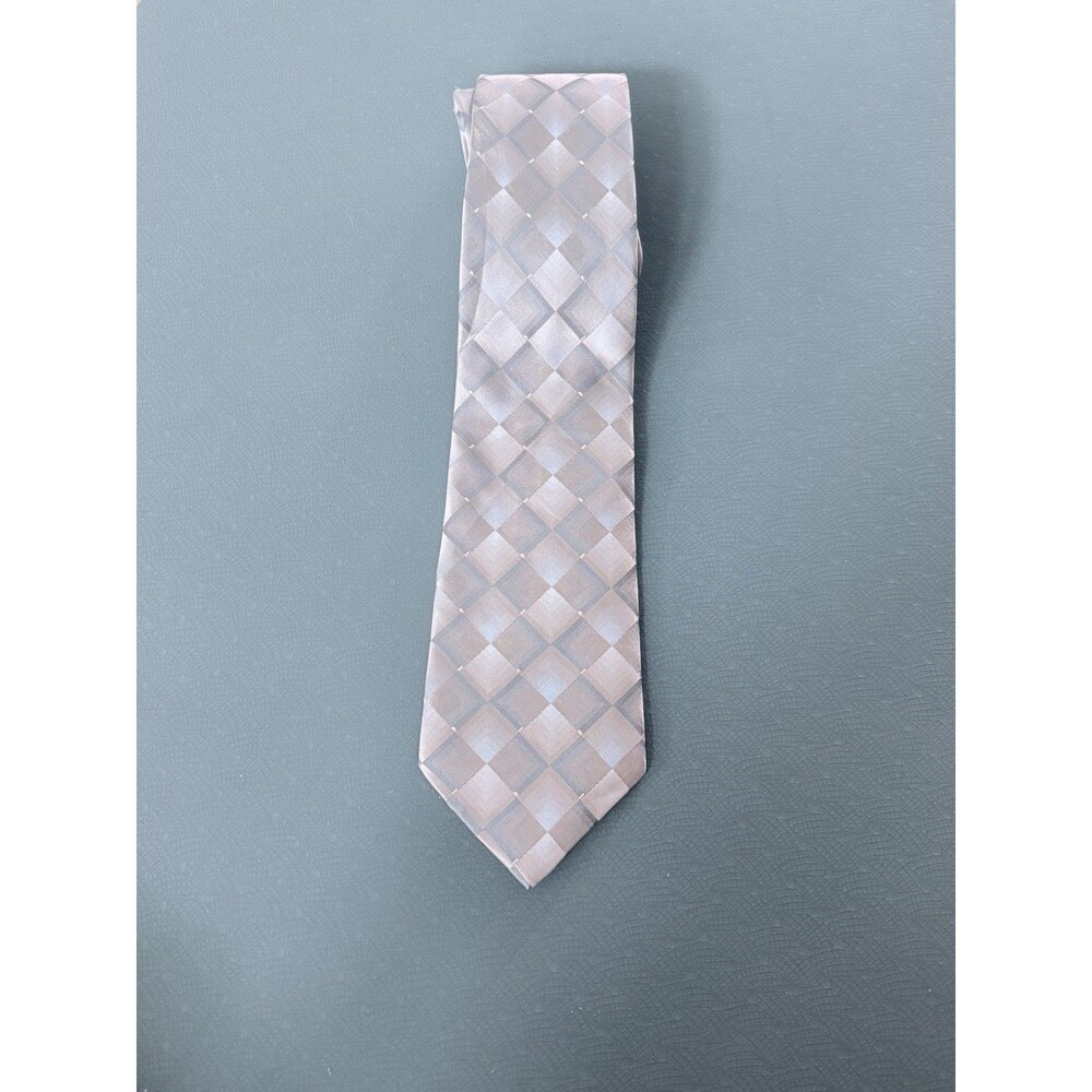STAFFORD 100% Silk Classic Men's Necktie Blue Grey Silver Geometric Pattern